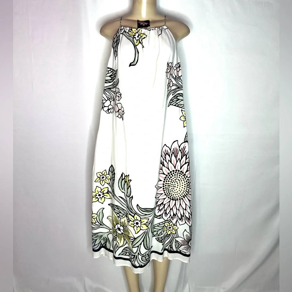 LOFT WHITE FLORAL HALTER STYLE MIDI DRESS LG - Picture 1 of 3